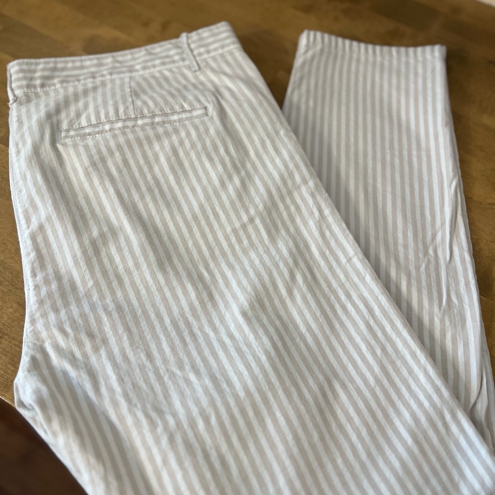 Khakis by GAP Tan/ White Pinstripe Skinny Mini Flat Front/Rear Pockets W Sz 12